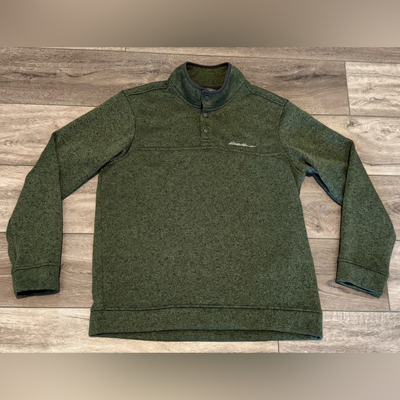Eddie Bauer Men's Large Radiator Fleece Snap Mock Neck Pullover Sweater Green - Picture 1 of 13